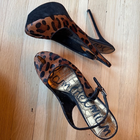 Sam Edelman Leopard Print Peep Toe Heels - Picture 1 of 4